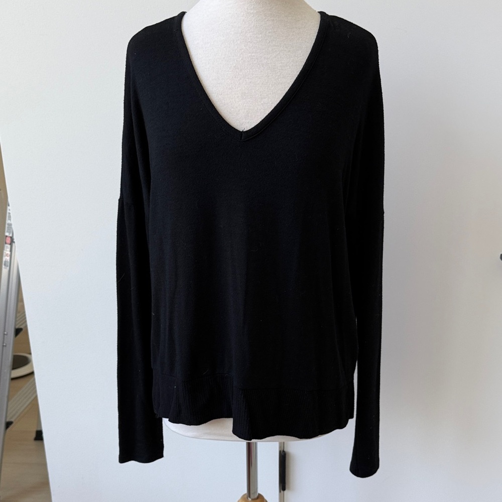 Rag & Bone Black V-Neck Long Sleeve Top